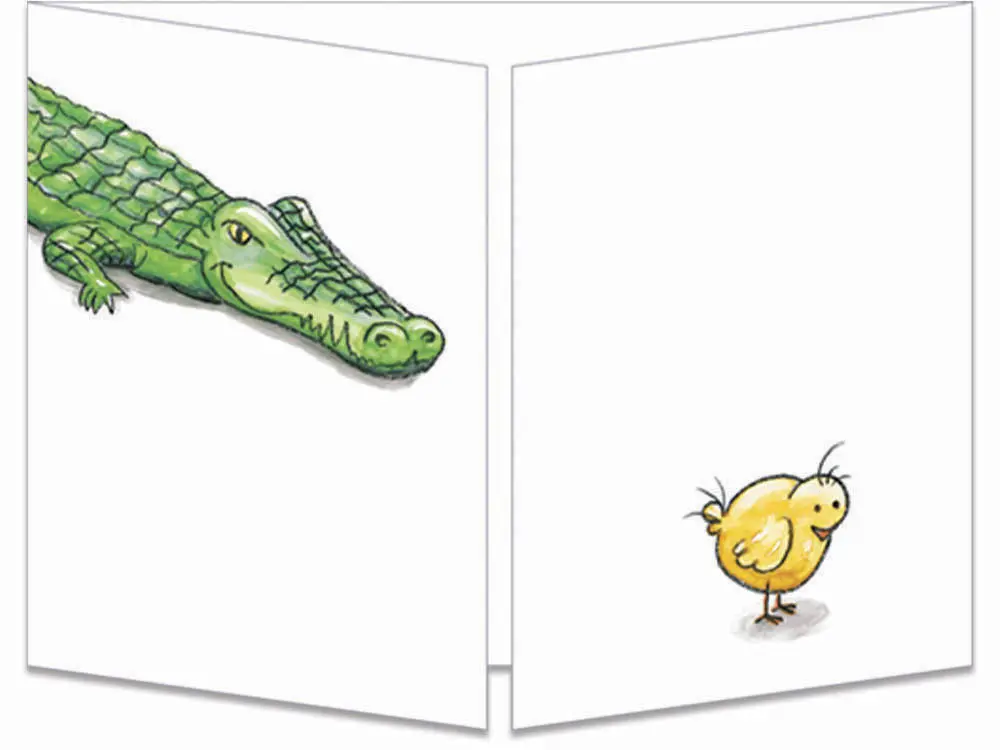 carte postale cache-cache ct001 le poussin et le croco fermée