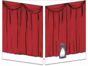 carte postale cache-cache ct076 rideau rouge fermée