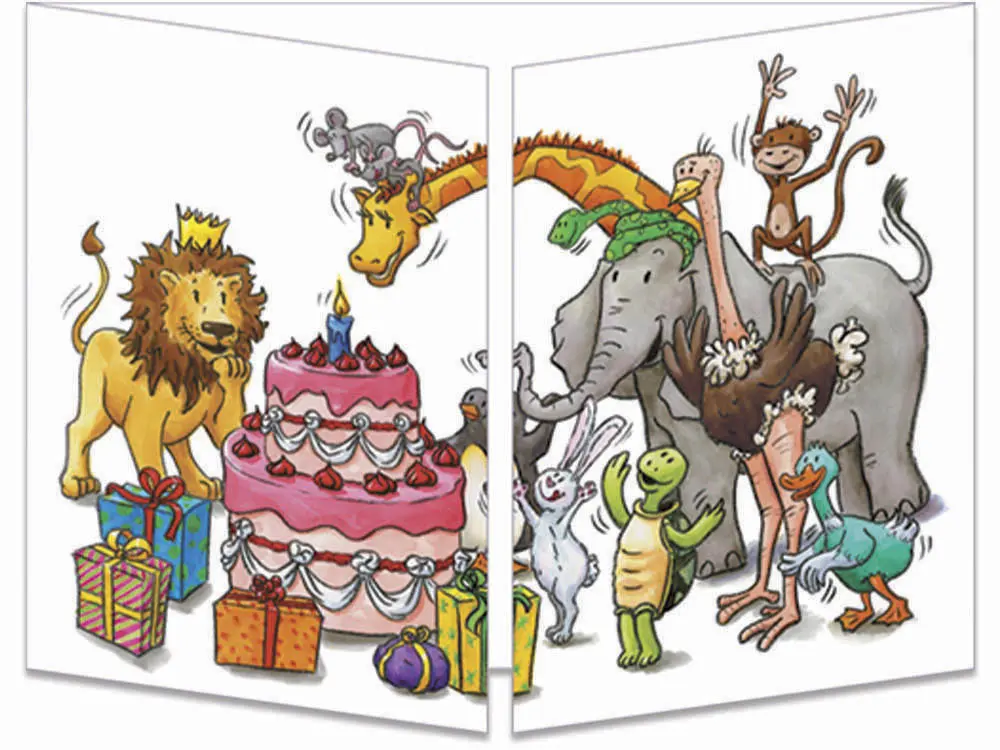 carte postale cache-cache ct094 tous les animaux anniversaire fermée