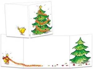 carte postale cache-cache ct102 poussin et sapin de noël