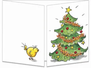 carte postale cache-cache ct102 poussin et sapin de noël fermée