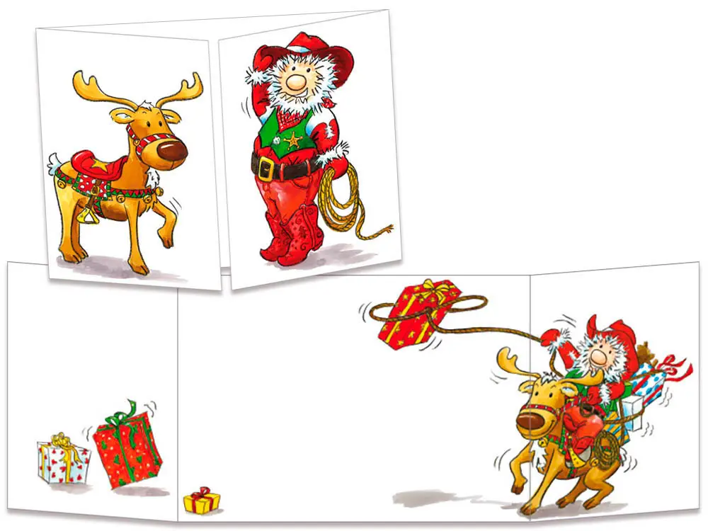 carte postale cache-cache ct135 père Noël cow boy