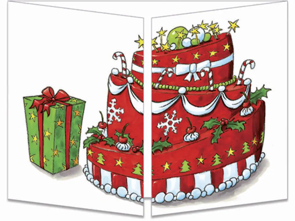 carte postale cache-cache ct139 le père Noël sort du gateau fermée