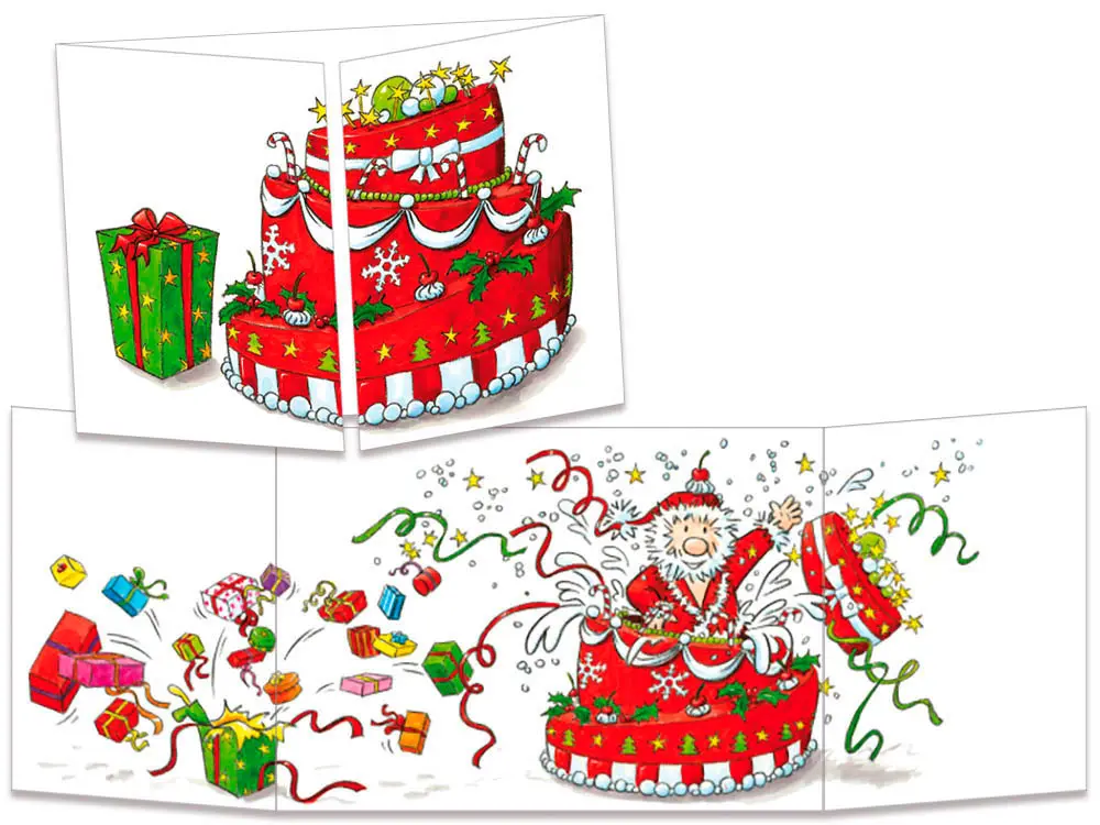 carte postale cache-cache ct139 le père Noël sort du gateau