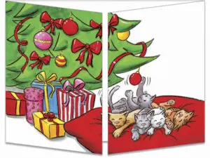 carte postale cache-cache ct145 les chats et les boules du sapin fermée