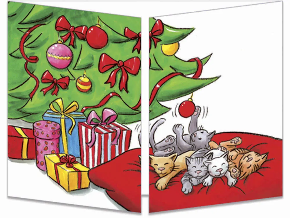 carte postale cache-cache ct145 les chats et les boules du sapin fermée