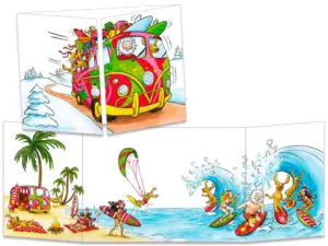 carte postale cache-cache ct146 le père Noël en combi VW