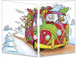 carte postale cache-cache ct146 le père Noël en combi VW fermée