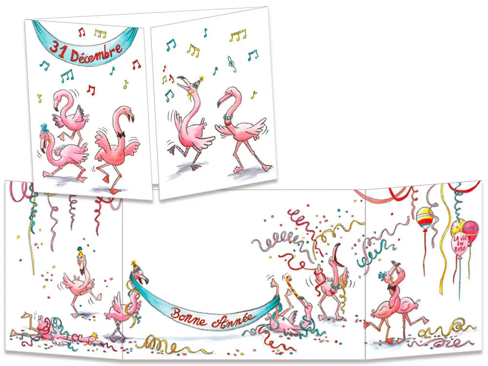 carte postale cache-cache ct151 la bonne année des flamant roses