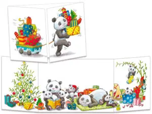carte postale cache-cache ct153 les pandas et les cadeaux de noël