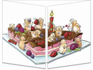 carte postale cache-cache ct242 la hamster marchent dans le gateau fermée