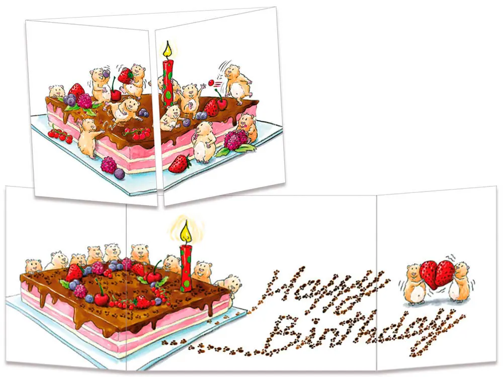 carte postale cache-cache ct242 la hamster marchent dans le gateau