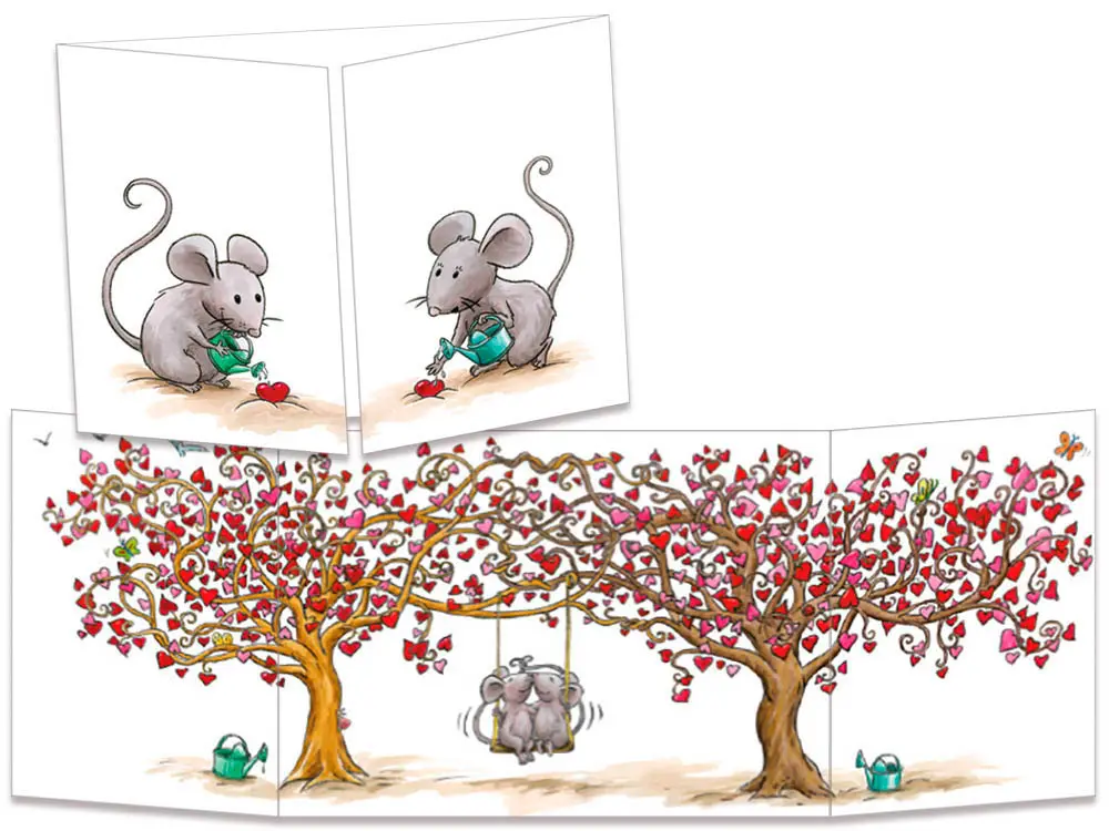 carte postale cache-cache ct270 souris et les arbres cœurs