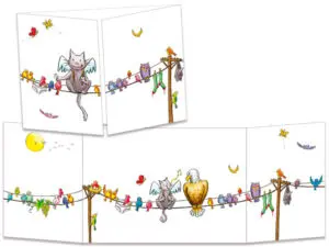 carte postale cache-cache ct289 le chat incognito sur le fil des oiseaux
