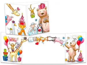 carte postale cache-cache ct295 les animaux acrobates anniversaire