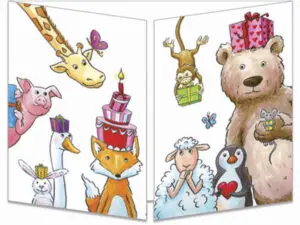 carte postale cache-cache ct295 les animaux acrobates anniversaire fermée
