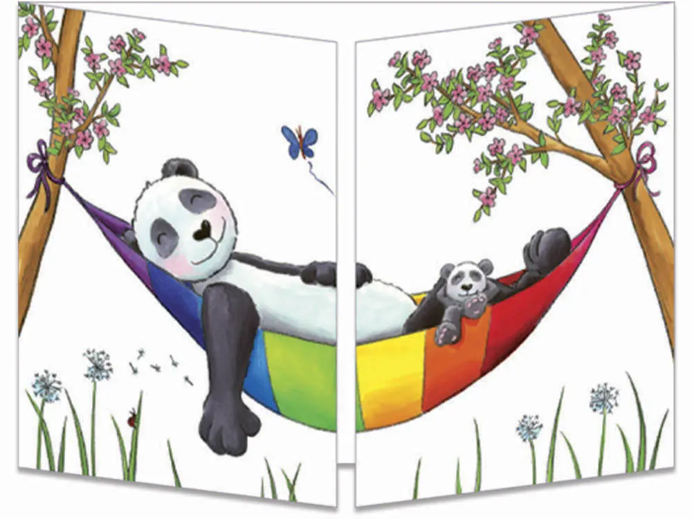 carte postale cache-cache ct305 Le panda dans son hamac fermée