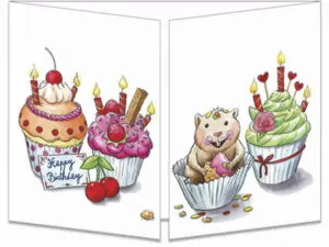 carte postale cache-cache ct309 Le hamster et les cup cake fermée