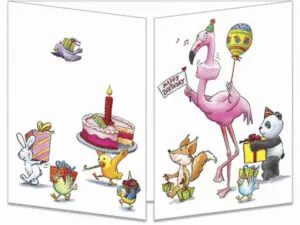 carte postale cache-cache ct315 Le flamant rose et a part de gateau d'anniversaire fermée