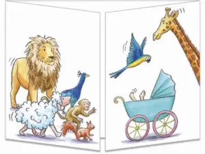 carte postale cache-cache ct320 le landeau de bébé et les animaux fermée