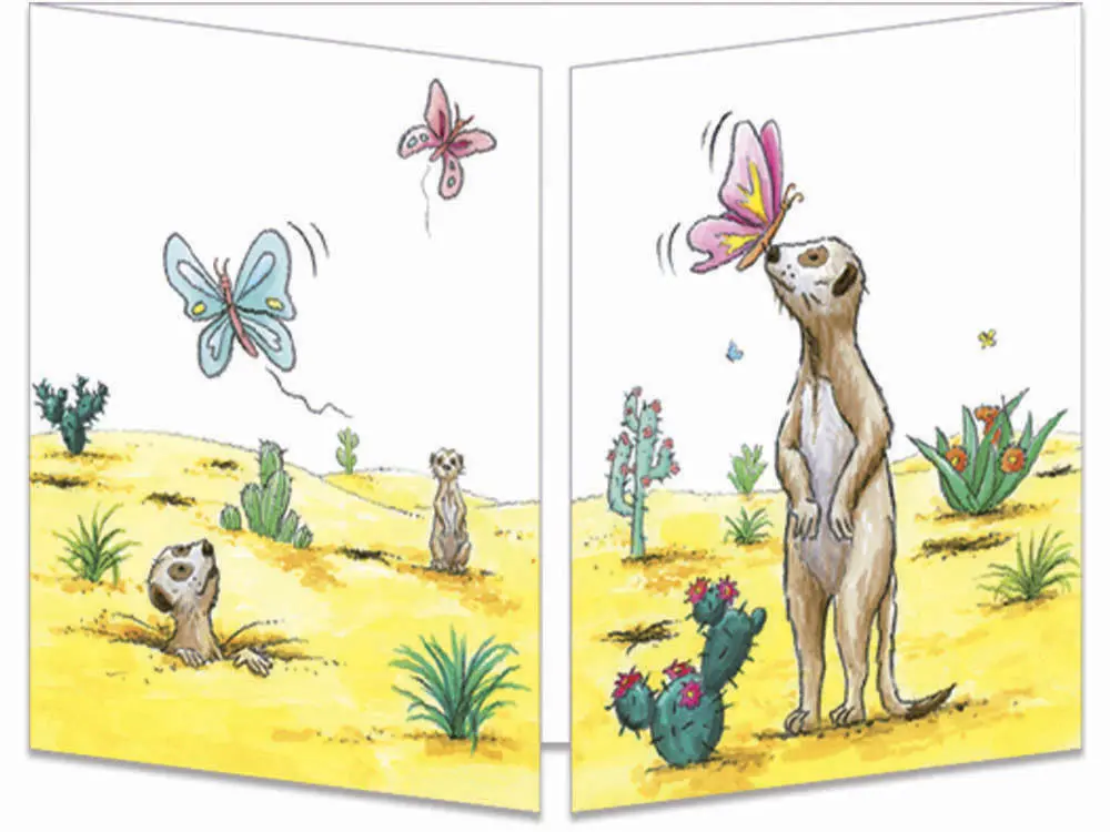 carte postale cache-cache ct321 les suricates et les papillons fermée