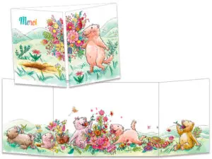 carte postale cache-cache ct325 le bouquet de fleurs merci de la marmotte