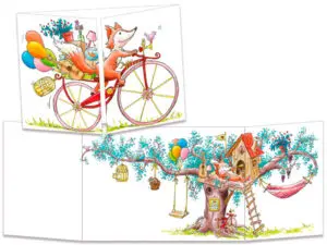 carte postale cache-cache ct328 le renard à vélo