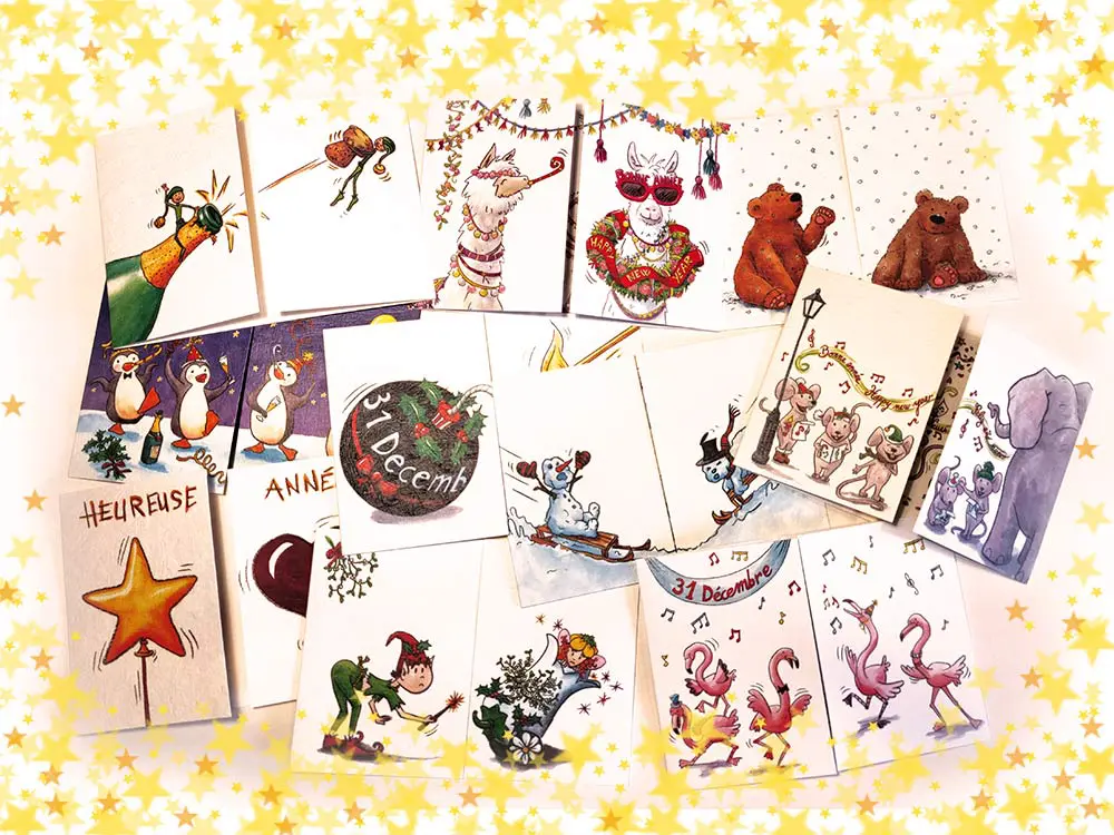 Lot de cartes postales cache-cache Nouvel an