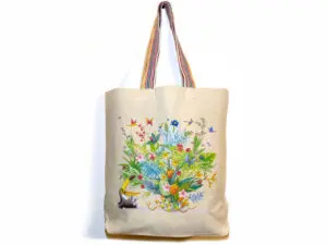 Tote bag 100% coton décor coucn et fleurs tropicales par Sophie turrel